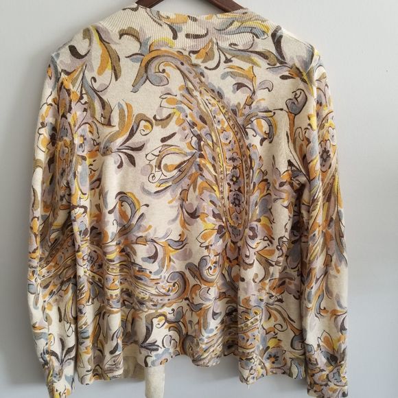 Coldwater Creek Paisley Floral Print Wool Blend Cardigan Size 6-8 - Picture 2 of 6